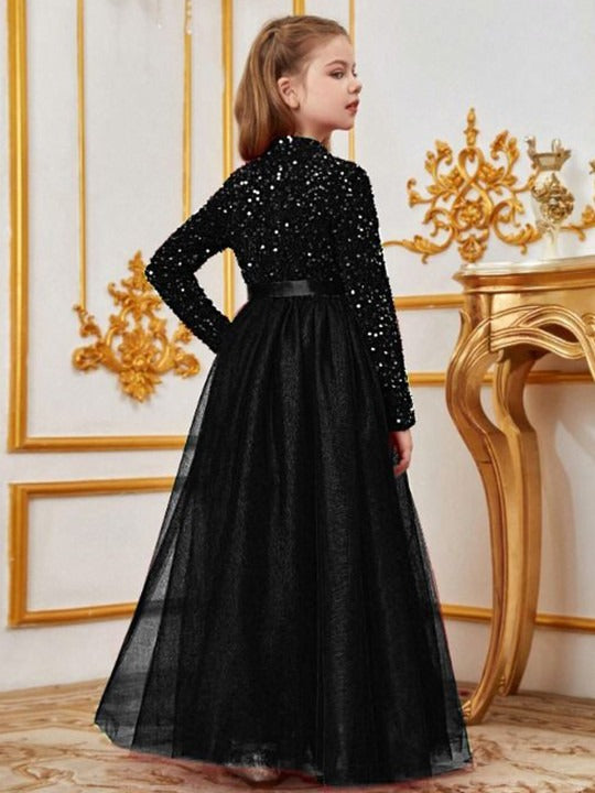 Embellished PU Coated Velvet Fit & Flare Maxi Dress