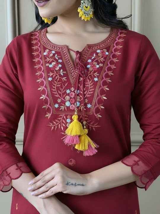 Women Ethnic Motifs Embroidered Regular Thread Work Kurta with Trousers & With Dupatta