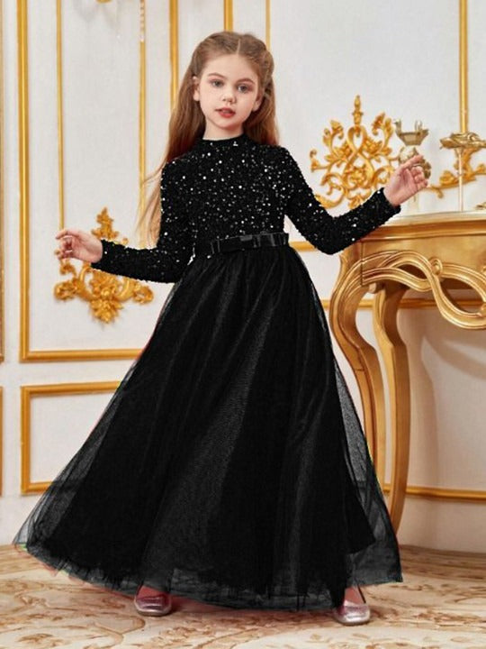 Embellished PU Coated Velvet Fit & Flare Maxi Dress