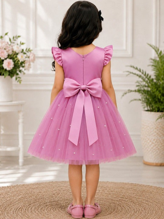 Flared Sleeve Net Fit & Flare Dress