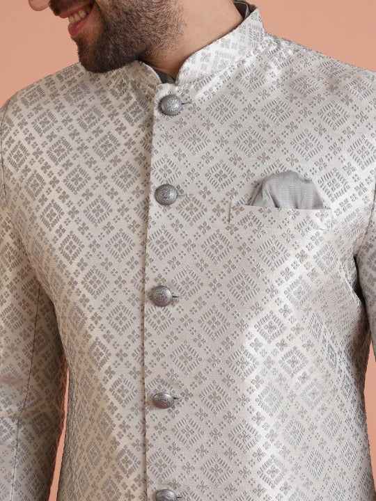 Men Woven-Design Cotton Indowestern Sherwani Set