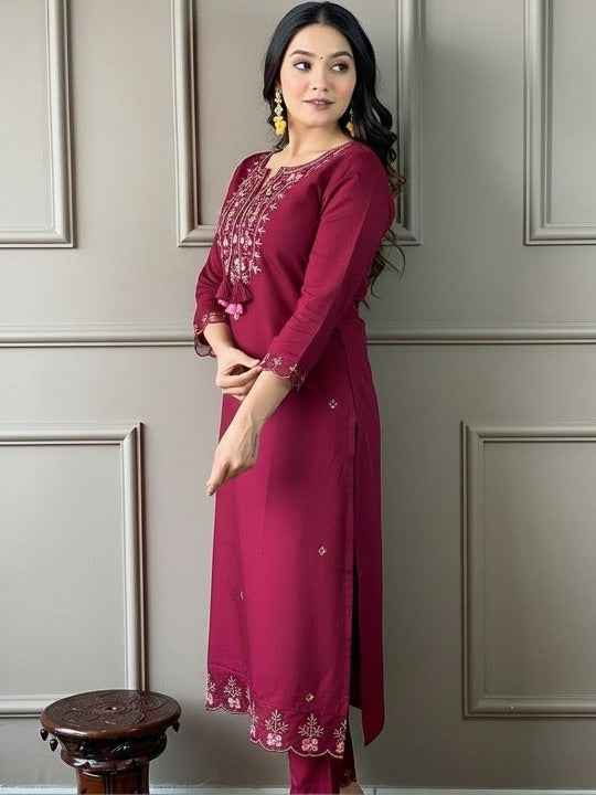 Women Ethnic Motifs Embroidered Regular Thread Work Kurta with Trousers & With Dupatta