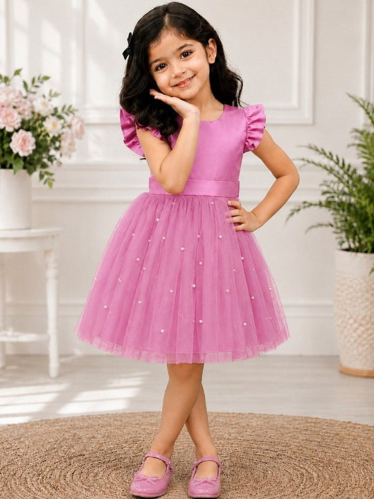 Flared Sleeve Net Fit & Flare Dress