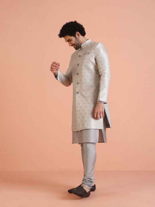 Men Woven-Design Cotton Indowestern Sherwani Set