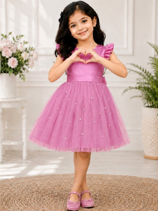 Flared Sleeve Net Fit & Flare Dress