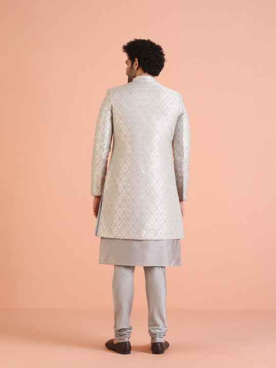 Men Woven-Design Cotton Indowestern Sherwani Set