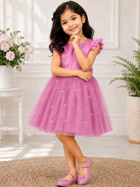 Flared Sleeve Net Fit & Flare Dress
