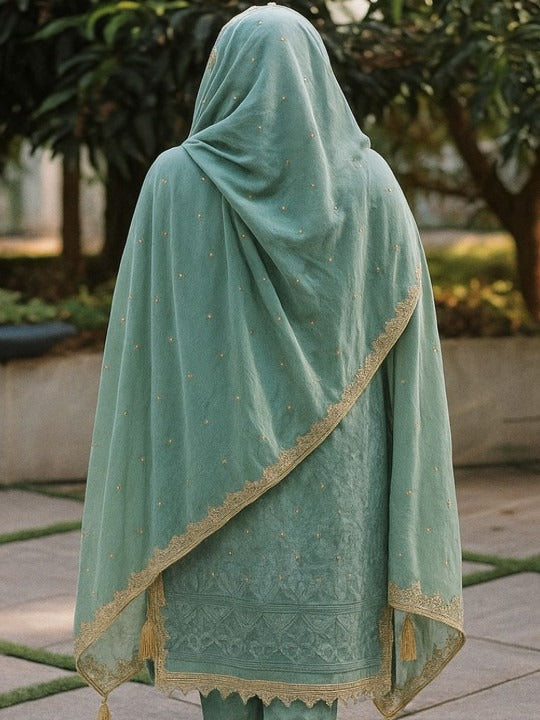 Women Ethnic Motifs Embroidered Regular Thread Work Kurta with Trousers & With Dupatta