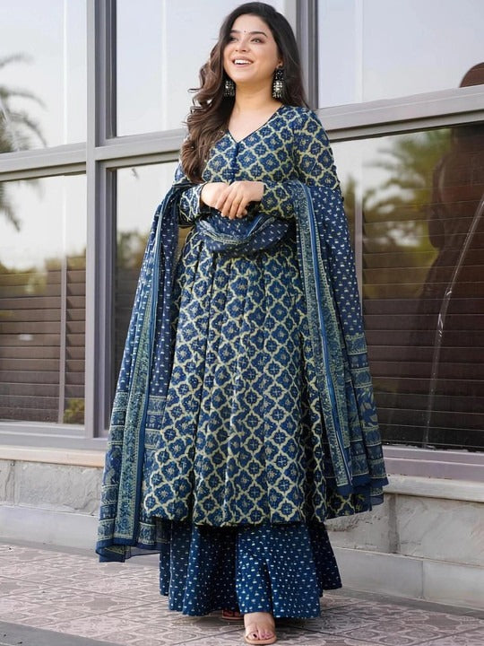 Women Ethnic Motifs Printed Regular Kurta with Palazzos & With Dupatta