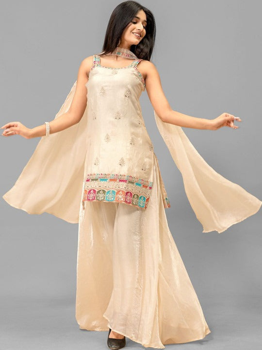 Women Ethnic Motifs Embroidered Regular Thread Work Kurta with Palazzos & With Dupatta