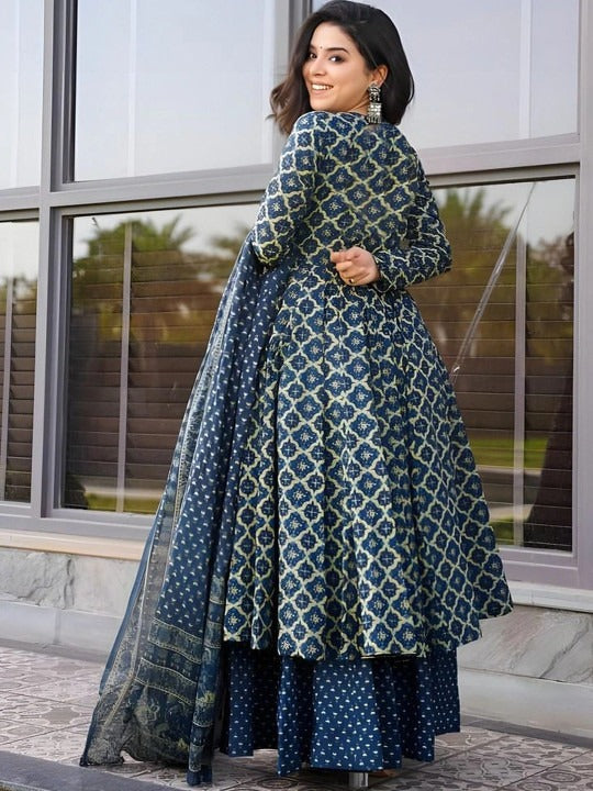 Women Ethnic Motifs Printed Regular Kurta with Palazzos & With Dupatta