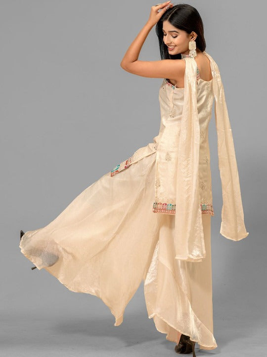 Women Ethnic Motifs Embroidered Regular Thread Work Kurta with Palazzos & With Dupatta