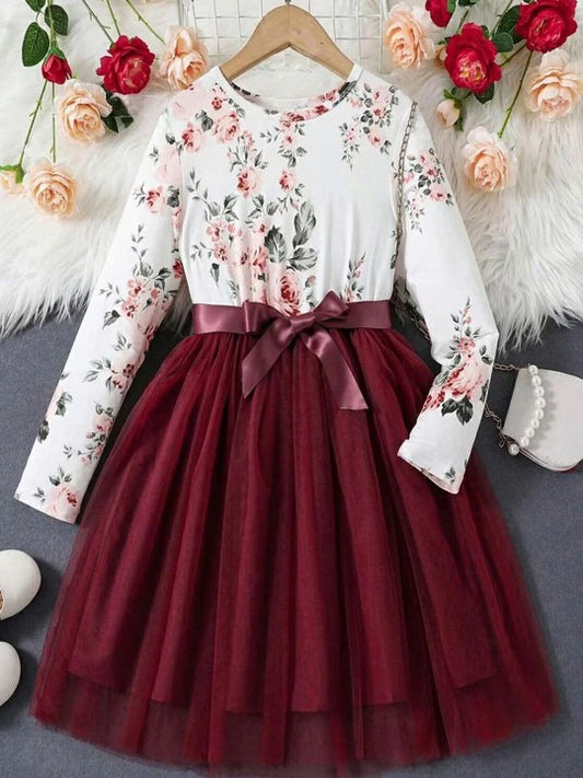 Floral Print Net Fit & Flare Dress