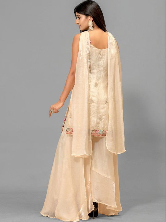 Women Ethnic Motifs Embroidered Regular Thread Work Kurta with Palazzos & With Dupatta