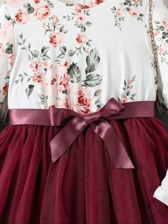 Floral Print Net Fit & Flare Dress