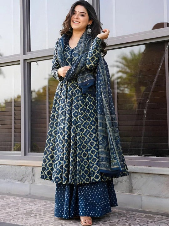 Women Ethnic Motifs Printed Regular Kurta with Palazzos & With Dupatta