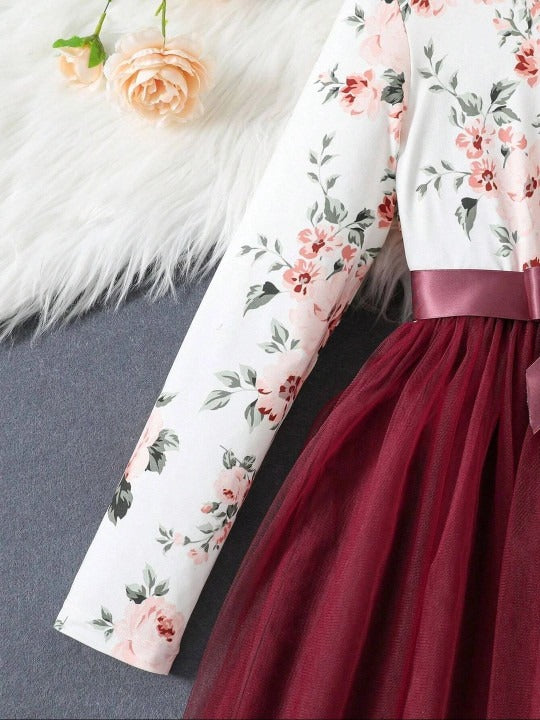 Floral Print Net Fit & Flare Dress