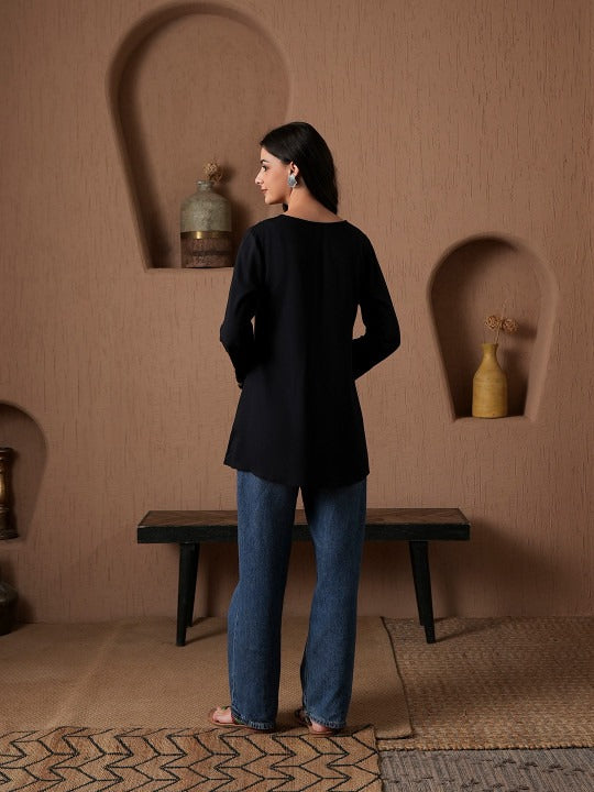 Qazmi Kashmiri Aari Work Viscose Rayon A-Line Flared Kurti