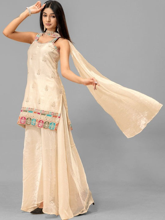 Women Ethnic Motifs Embroidered Regular Thread Work Kurta with Palazzos & With Dupatta
