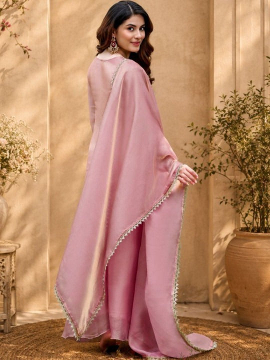 Women Floral Embroidered Regular Thread Work Kurta with Palazzos & With Dupatta