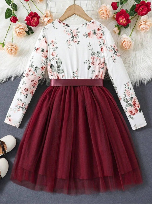 Floral Print Net Fit & Flare Dress