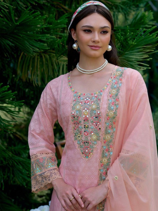 Women Ethnic Motifs Embroidered Regular Kurta with Trousers & With Dupatta