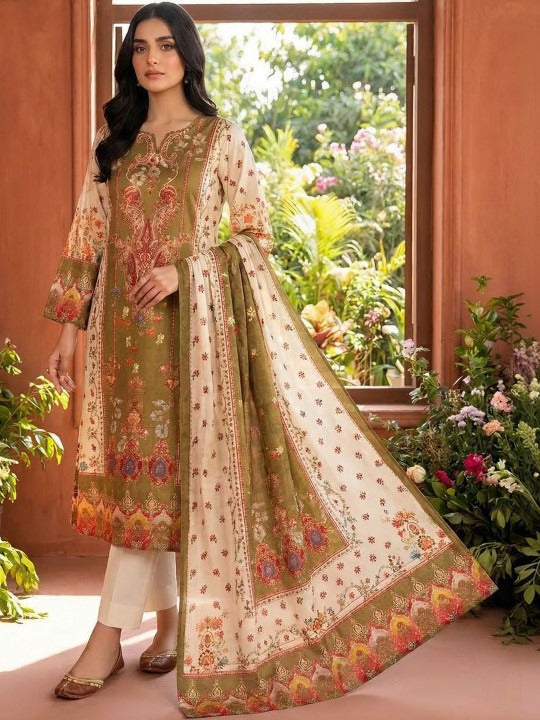 Women Ethnic Motifs Printed and Hand Embroidered Kurta Set with Dupatta