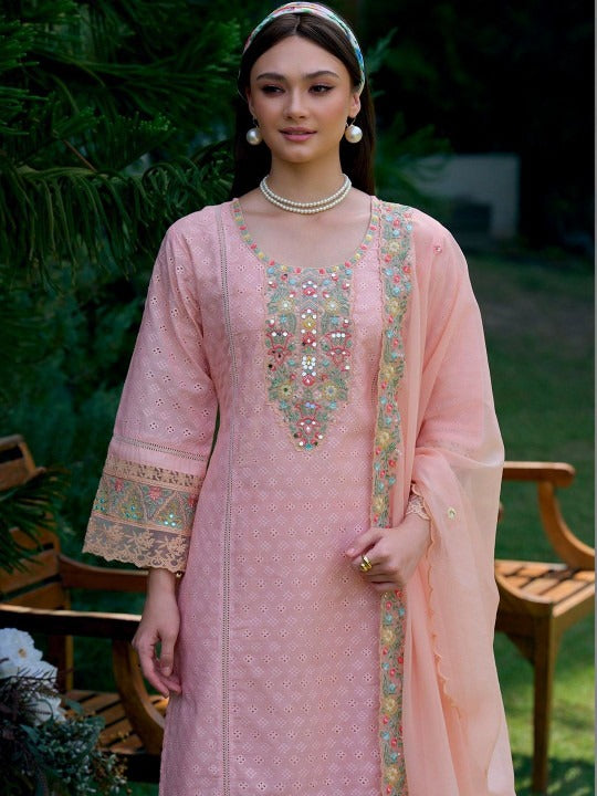 Women Ethnic Motifs Embroidered Regular Kurta with Trousers & With Dupatta