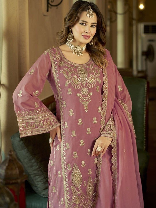 Women Ethnic Motifs Embroidered Regular Kurta with Trousers & With Dupatta