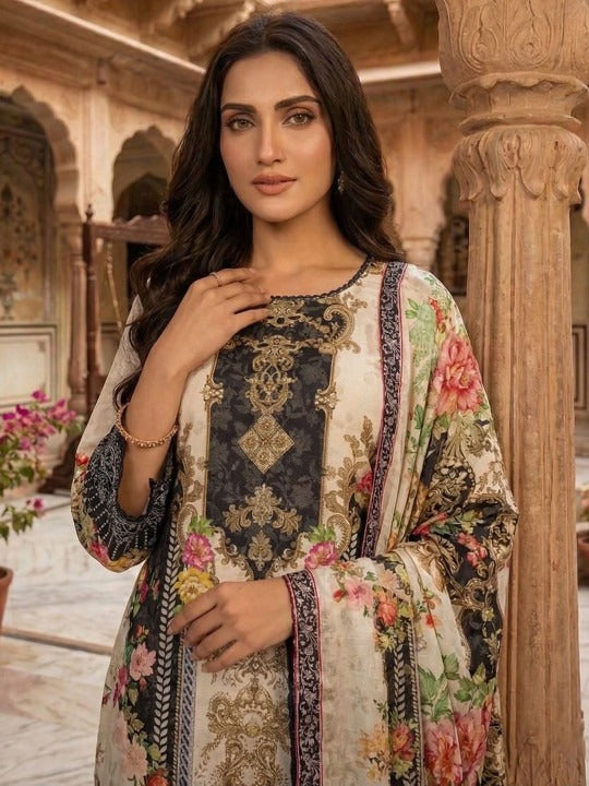 Women Ethnic Motifs Printed Regular Sequinned Pure Silk Kurta with Trousers & With Dupatta