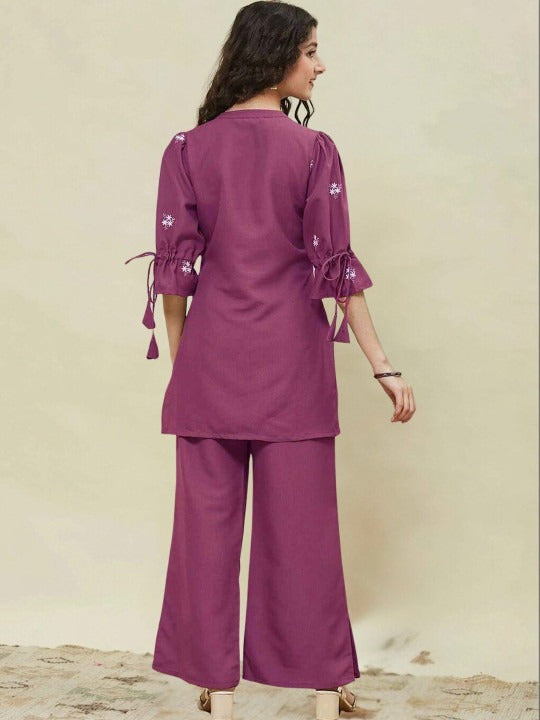 Girls Ethnic Motifs Embroidered Regular Thread Work Kurta with Palazzos
