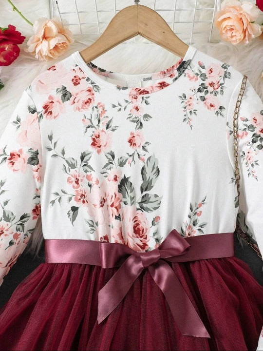 Floral Print Net Fit & Flare Dress