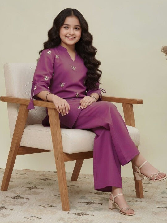 Girls Ethnic Motifs Embroidered Regular Thread Work Kurta with Palazzos