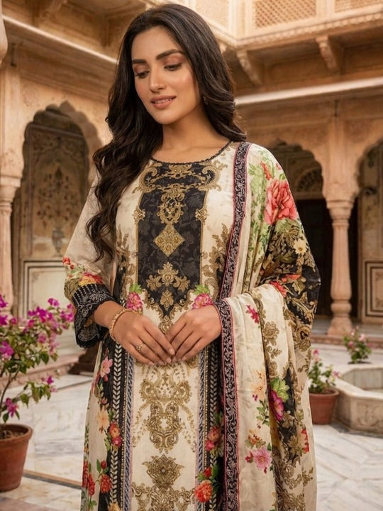Women Ethnic Motifs Printed Regular Sequinned Pure Silk Kurta with Trousers & With Dupatta