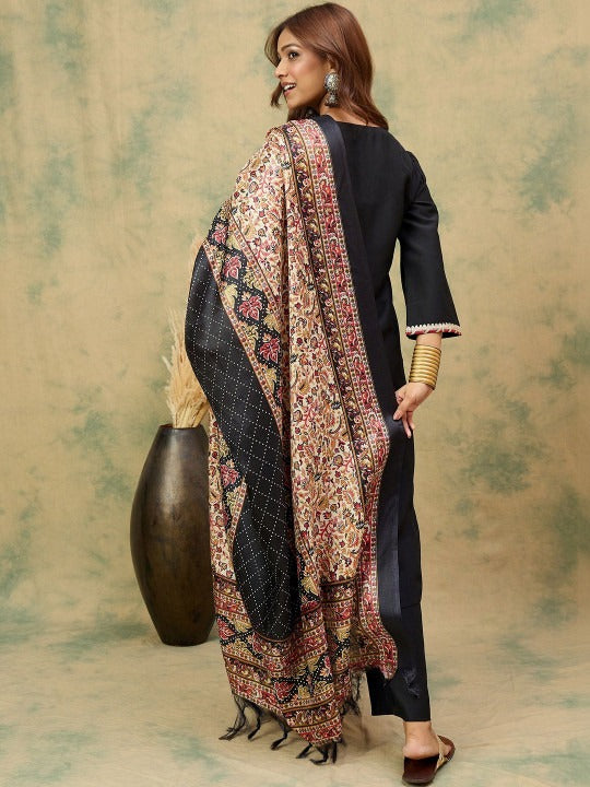 Women Ethnic Motifs Regular Thread Work Kurta with Trousers & With Dupatta