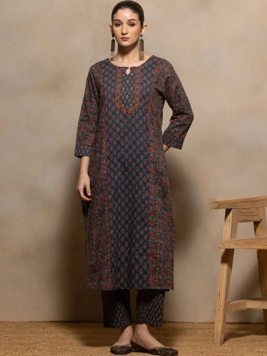 Women Ethnic Motifs Printed Regular Pure Cotton Kurta with Trousers & With Dupatta
