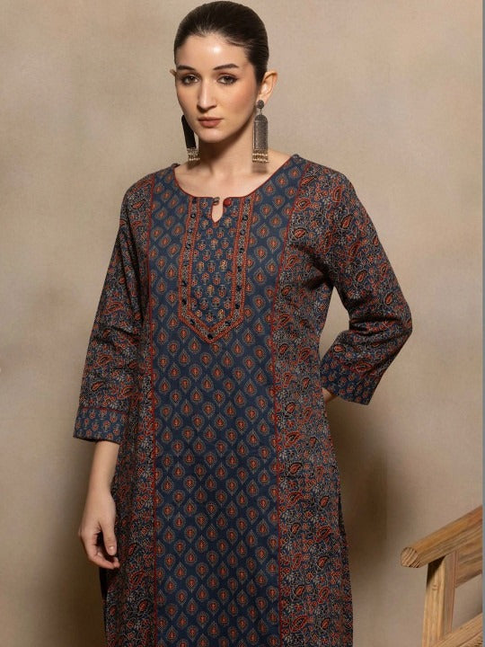 Women Ethnic Motifs Printed Regular Pure Cotton Kurta with Trousers & With Dupatta