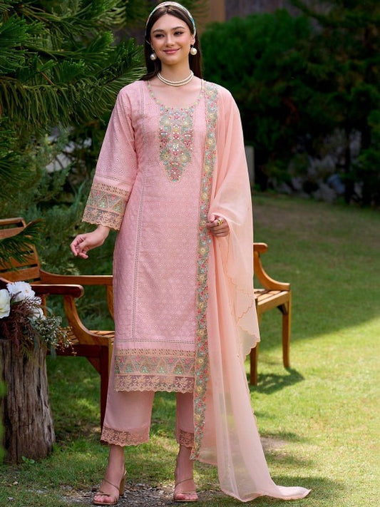 Women Ethnic Motifs Embroidered Regular Kurta with Trousers & With Dupatta