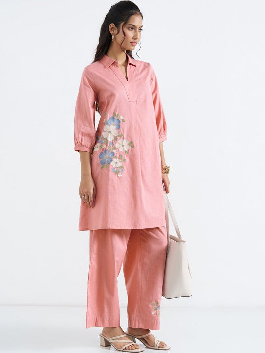 Women Floral Embroidered Regular Thread Work Pure Cotton Kurta with Trousers
