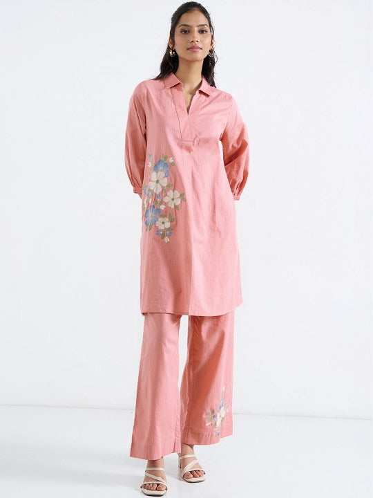 Women Floral Embroidered Regular Thread Work Pure Cotton Kurta with Trousers
