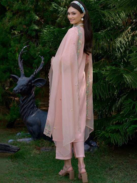 Women Ethnic Motifs Embroidered Regular Kurta with Trousers & With Dupatta
