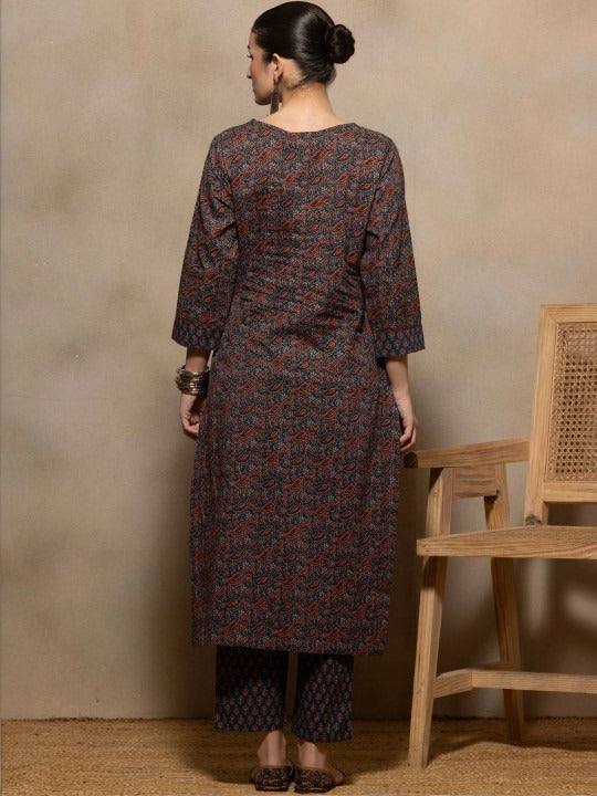 Women Ethnic Motifs Printed Regular Pure Cotton Kurta with Trousers & With Dupatta