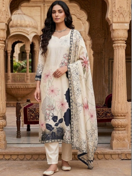 Women Floral Printed Regular Kurta with Trousers & With Dupatta