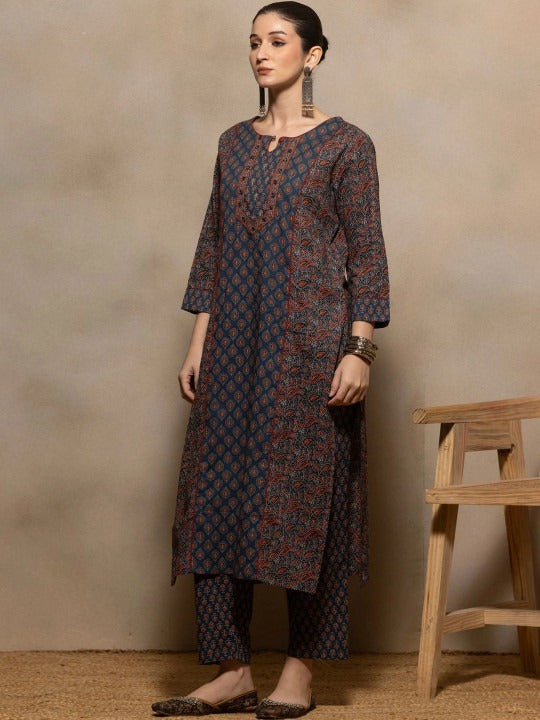 Women Ethnic Motifs Printed Regular Pure Cotton Kurta with Trousers & With Dupatta