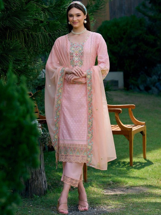 Women Ethnic Motifs Embroidered Regular Kurta with Trousers & With Dupatta