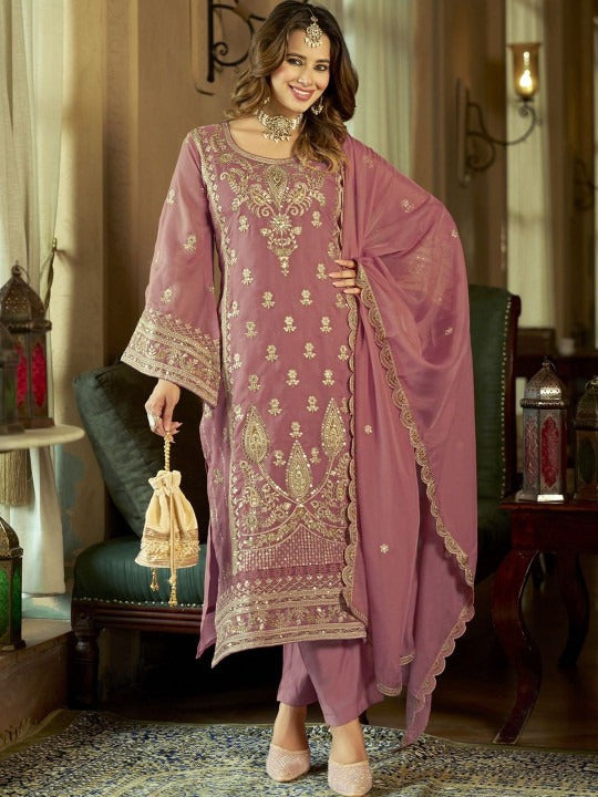 Women Ethnic Motifs Embroidered Regular Kurta with Trousers & With Dupatta