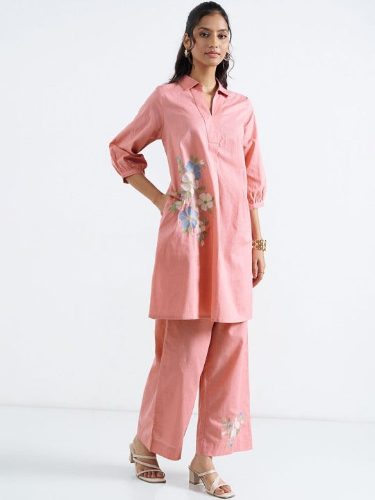 Women Floral Embroidered Regular Thread Work Pure Cotton Kurta with Trousers
