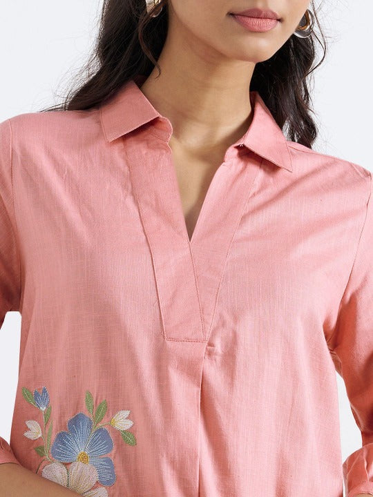Women Floral Embroidered Regular Thread Work Pure Cotton Kurta with Trousers