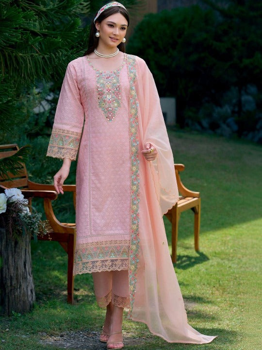 Women Ethnic Motifs Embroidered Regular Kurta with Trousers & With Dupatta