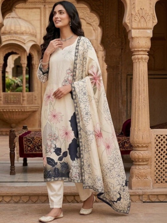 Women Floral Printed Regular Kurta with Trousers & With Dupatta